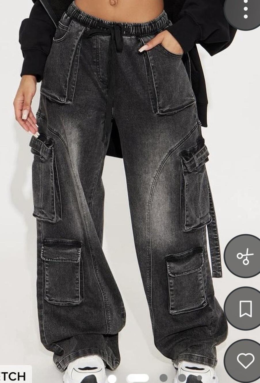 NWT Fashion Nova Met My Match Baggy Cargo Jeans Vintage Wash Medium